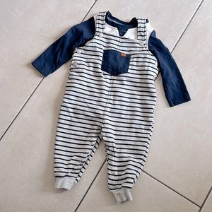 7 For All Mankind Overalls + Long Sleeved Onesie Size 12 months